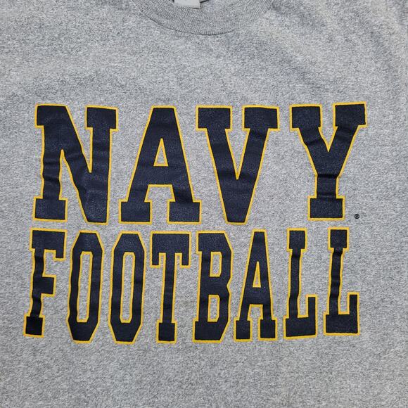 Vintage 90s Navy Football Shirt Medium 19x25 Gray Spellout - Picture 9 of 13